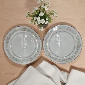 2 Eileen 10 1/4” Dinner Plate Cotillion Floral Silver Trim Pattern 3693 Japan